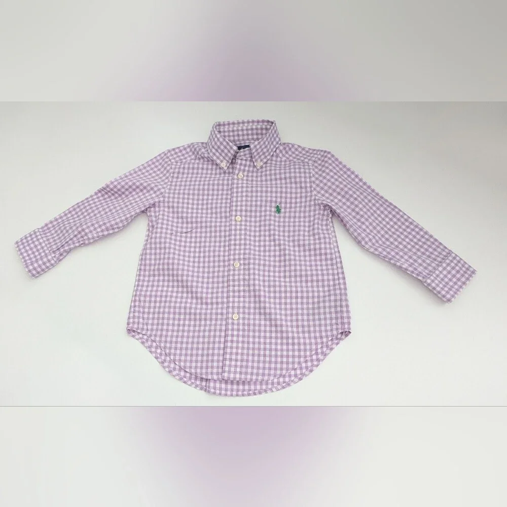 Ralph Lauren Boys' (Size 3/3T) Purple/Lavender & White Gingham Button-Down Shirt